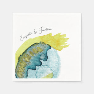 Serviette En Papier Aquarelle Abstraite bleu Jaune Art Mariage unique