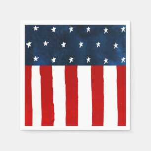 Serviette En Papier Aquarelle Americana Style Rouge Blanc Bleu Drapeau