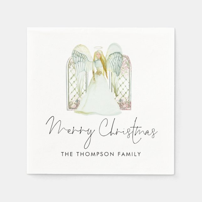 Serviette En Papier Aquarelle Angel Joyeux Noël Script (Devant)