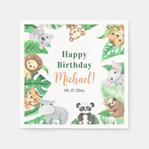 Serviette En Papier Aquarelle Animaux de la Jungle Safari Joyeux Anniv