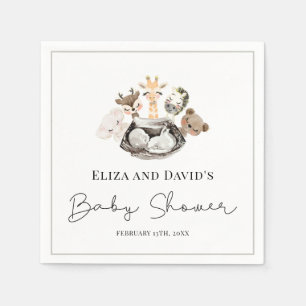 Serviette En Papier Aquarelle Animaux Faux Baby shower Or moderne