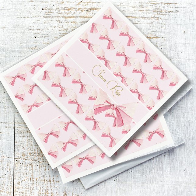 Serviette En Papier Aquarelle Anniversaire Bow mou rose (Créateur téléchargé)