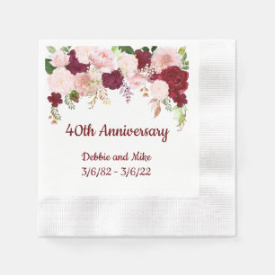 Serviette En Papier Aquarelle Anniversaire Fleur Drop Rose Bourgogne