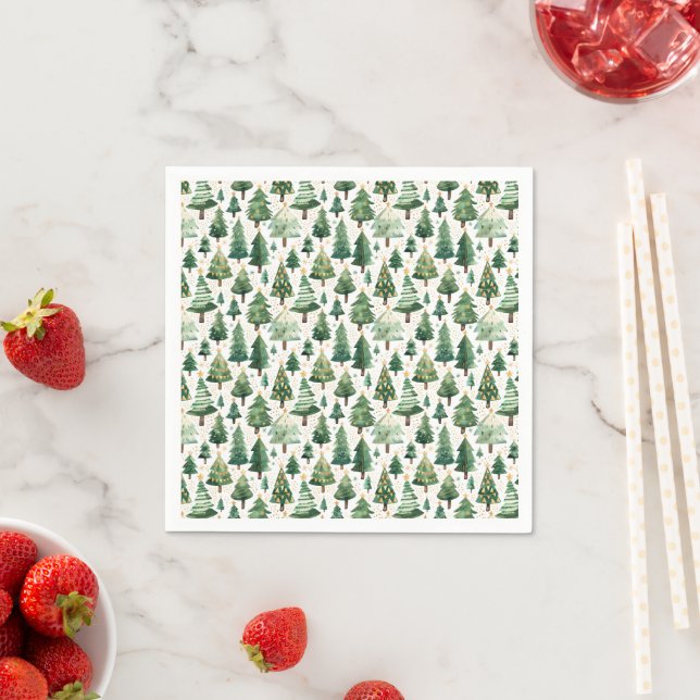 Serviette En Papier Aquarelle Arbre de Noël (En situation)