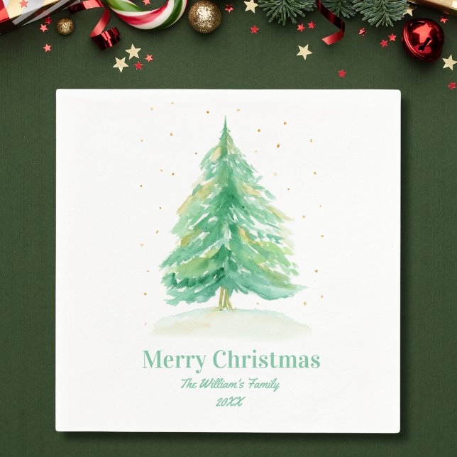 Serviette En Papier Aquarelle Arbre de Noël Avec Neige Or (Créateur téléchargé)