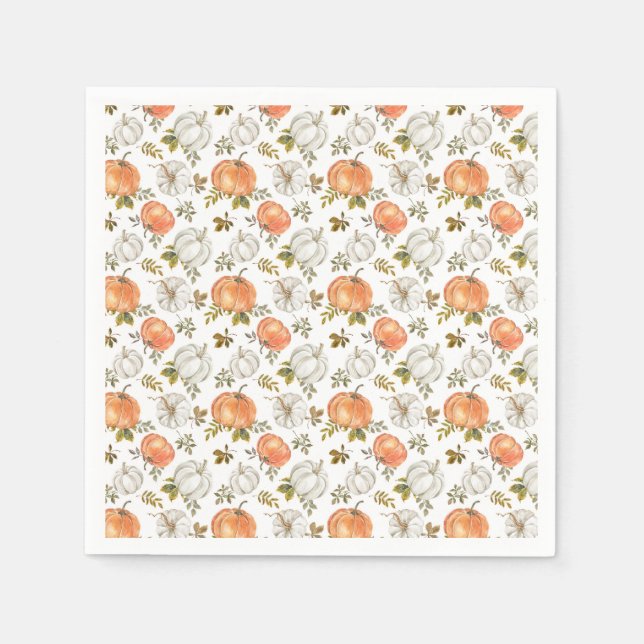 Serviette En Papier Aquarelle Automne Citrouilles rustiques (Devant)