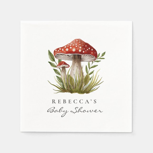 Serviette En Papier Aquarelle Baby shower champignon Woodland (Devant)