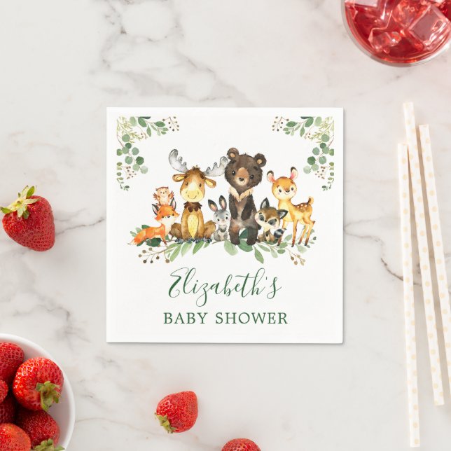 Serviette En Papier Aquarelle Baby shower des animaux de bois (En situation)