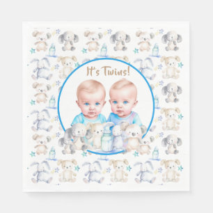 Serviette En Papier Aquarelle Baby shower du garçon Twin Animaux