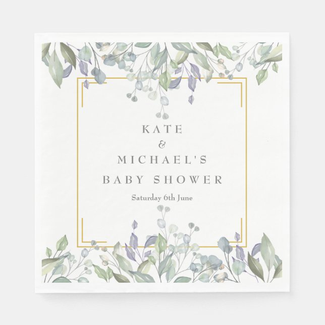 Serviette En Papier Aquarelle Baby shower Floral/Saupoudrage/Couples (Devant)