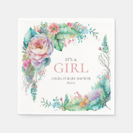 Serviette En Papier Aquarelle Baby shower floral serviettes