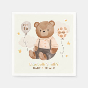 Serviette En Papier Aquarelle Baby shower Ours en Teddy