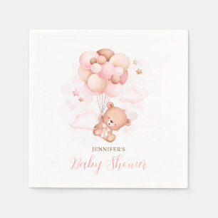 Serviette En Papier Aquarelle Ballons roses Baby shower Ours en Teddy