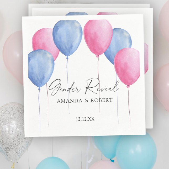 Serviette En Papier Aquarelle Balloons Révélation de genre (Créateur téléchargé)