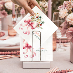 Serviette En Papier Aquarelle Bébé au Nœud Rose Baby Shower Fille en F