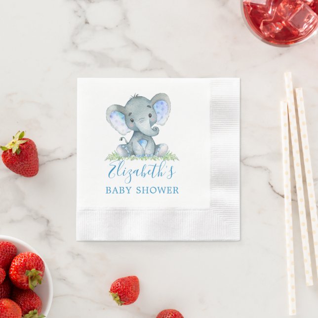 Serviette En Papier Aquarelle Bébé Eléphant Baby shower bleu (En situation)