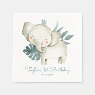 Serviette En Papier Aquarelle Bébé Eléphant Prince Anniversaire Tro