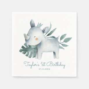 Serviette En Papier Aquarelle Bébé Rhinoceros Anniversaire tropical
