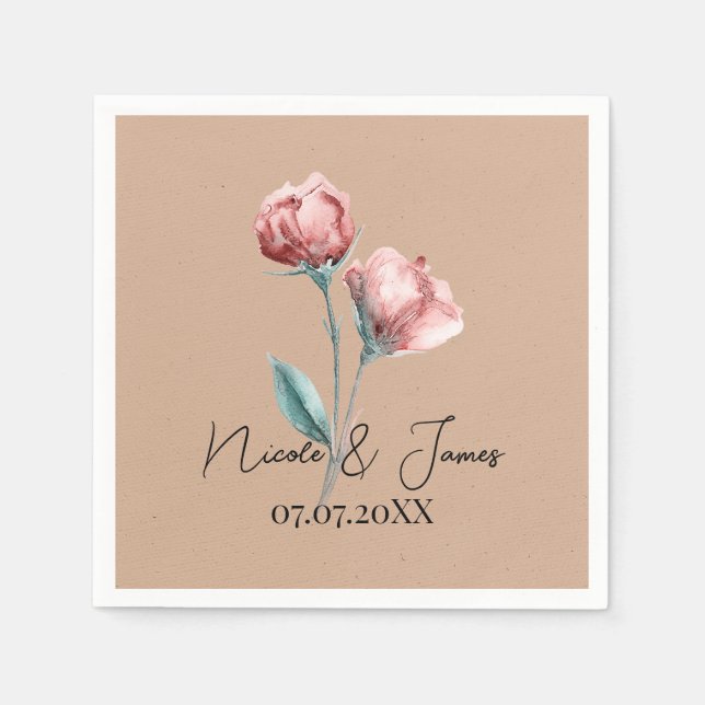 Serviette En Papier Aquarelle Beige Peachy Mariage (Devant)
