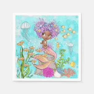 Serviette En Papier Aquarelle Belle Brown Petite Sirène Anniversaire