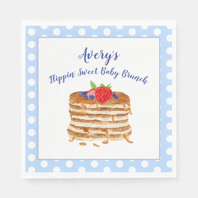 Serviette En Papier Aquarelle Berry Pancake Blue En vichy Baby shower (Devant)