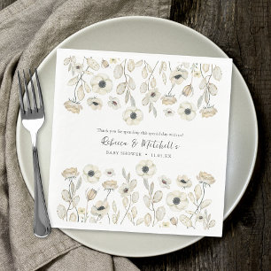 Serviette En Papier Aquarelle Blanc Floral neutre baby shower genre
