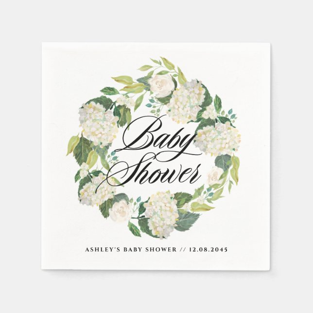 Serviette En Papier Aquarelle blanc Hydrangea Wreath Baby shower (Devant)