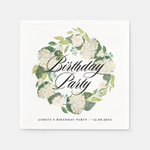 Serviette En Papier Aquarelle Blanc Hydrangea Wreath fête d'anniversai