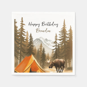 Serviette En Papier Aquarelle Blanc Rustique Bois Camping Anniversaire