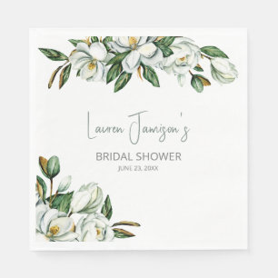 Serviette En Papier Aquarelle blanche Magnolia Fête des mariées verte