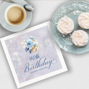 Serviette En Papier Aquarelle bleu blanc Floral 90e anniversaire