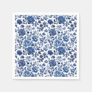 Serviette En Papier Aquarelle Bleu Blanc Toile Papier Floral Napkin