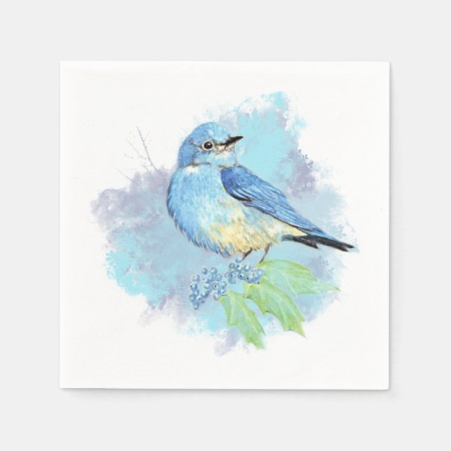 Serviette En Papier Aquarelle Bleu Bleu Joli Jardin Bleu Oiseau Art (Devant)