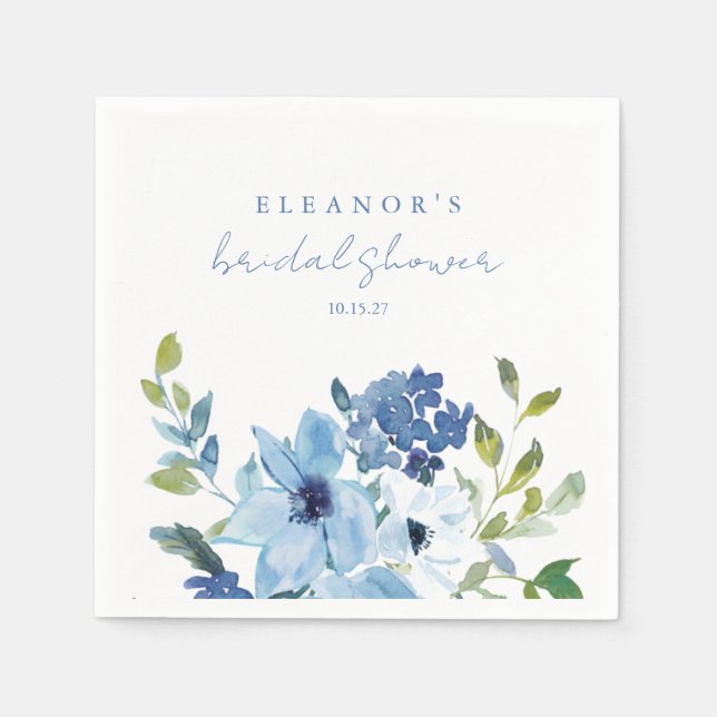 Serviette En Papier Aquarelle bleu clair Fête des mariées florale pers (Devant)