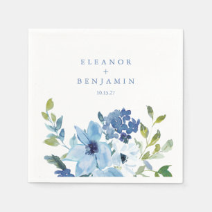 Serviette En Papier Aquarelle bleu clair Floral Noms de Mariages perso