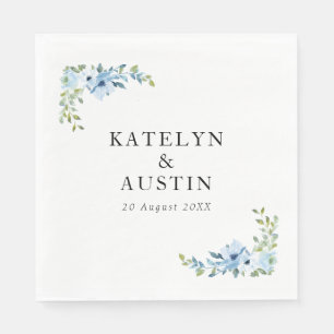 Serviette En Papier aquarelle bleu clair mariage floral