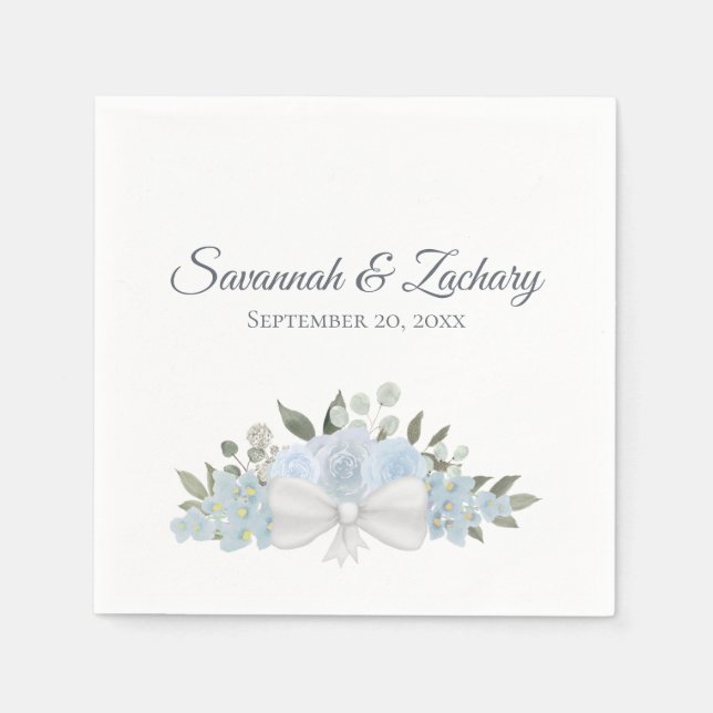Serviette En Papier Aquarelle bleu Dusty Bouquet Floral Boho Mariage (Devant)