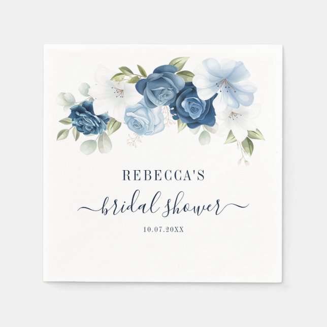Serviette En Papier Aquarelle bleu Dusty Fête des mariées de script Fl (Devant)