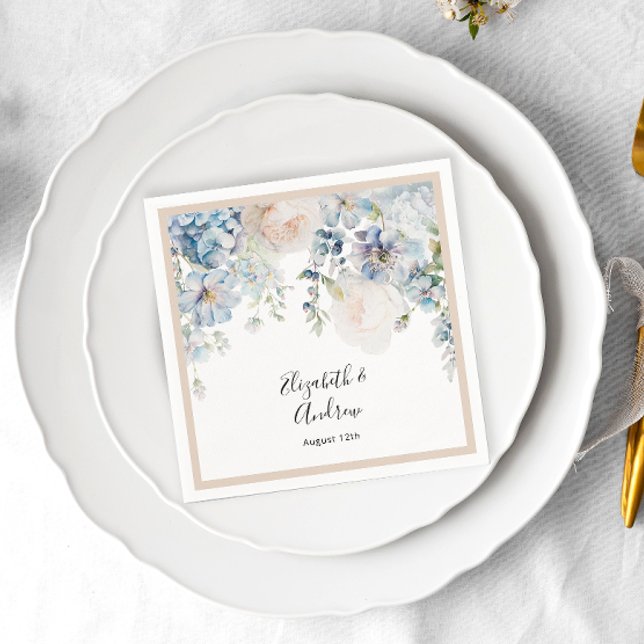 Serviette En Papier Aquarelle bleu Dusty Floral Mariage (Créateur téléchargé)