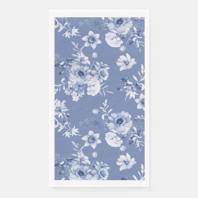 Serviette En Papier Aquarelle bleu Dusty Floral serviettes de toilette (Devant)