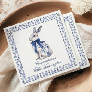 Serviette En Papier Aquarelle Bleu et blanc Chinoiserie Lapin Rabbit