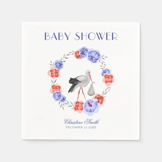 Serviette En Papier Aquarelle Bleu Floral Wreath hiver serviettes (Devant)