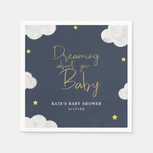 Serviette En Papier Aquarelle bleu foncé Nuages Baby shower garçon