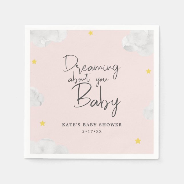 Serviette En Papier Aquarelle bleu foncé Nuages Baby shower garçon (Devant)