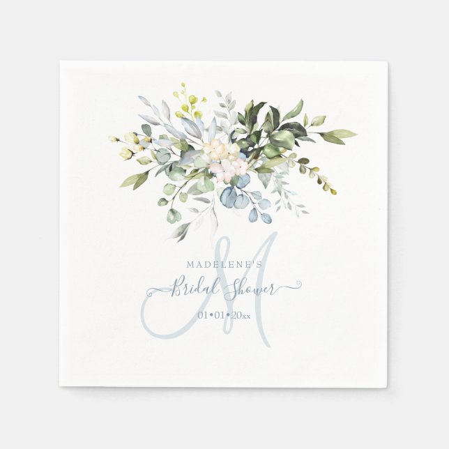 Serviette En Papier Aquarelle bleu gomme Eucalyptus Fête des mariées (Devant)