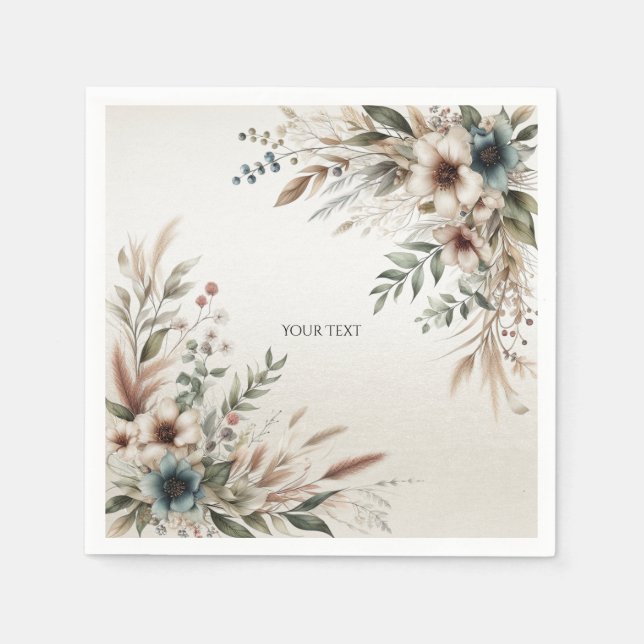 Serviette En Papier Aquarelle bleu ivoire Fleurs serviettes (Devant)