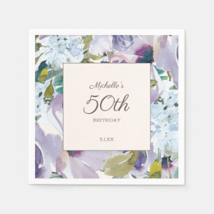 Serviette En Papier Aquarelle bleu Lilac Dusty Floral 50e anniversaire