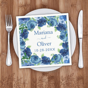 Serviette En Papier Aquarelle bleu marine Floral Mariage Papier