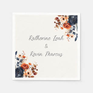 Serviette En Papier Aquarelle bleu marine orange florale