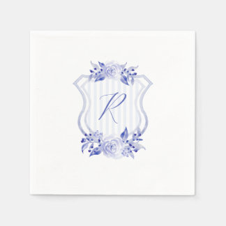Serviette En Papier Aquarelle bleu Monogramme Floral Naples